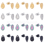 48Pcs 4 Colors 304 Stainless Steel Stud Earring Findings, with Hole, Textured Teardrop, Mixed Color, 10x6mm, Hole: 1mm, Pin: 0.8mm, 12pcs/color(STAS-ME0001-30)