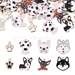 32Pcs 8 Styles Alloy Enamel Pendants, Cadmium Free & Lead Free, Dog/Paw Print Charms, Light Gold, Mixed Color, 17.5~25.5x14.5~24x1~2.5mm, Hole: 1.6~2mm, 4pcs/style(ENAM-TA0004-18)