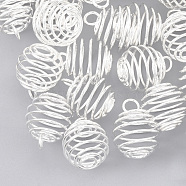 Iron Wire Pendants, Cage Pendants, Round, Silver Color Plated, 30x24mm, Hole: 5mm(X-IFIN-Q125-02C-S)