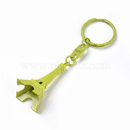 Alloy Keychain, with Iron Ring, Eiffel Tower, Yellow Green, 98mm(KEYC-WH0013-A08)