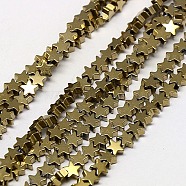 Electroplate Non-magnetic Synthetic Hematite Beads Strands, Star, Grade A, Golden Plated, 4x4x2mm, Hole: 1mm, about 117pcs/strand, 16 inch(G-J173-4x4mm-01)