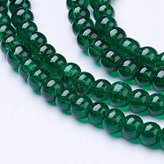 Spray Painted Crackle Glass Beads Strands, Round, Dark Green, 4mm, Hole: 1.1~1.3mm, about 200pcs/strand, 31.4 inch(CCG-Q001-4mm-17)
