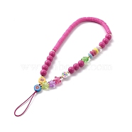 Round & Star Acrylic Beaded Mobile Phone Lanyard Wrist Strap, Cute Phone Charm Polymer Clay Disc Phone Anti-Lost Chain for Women Girls , Deep Pink, 230~235mm(HJEW-JM00815)