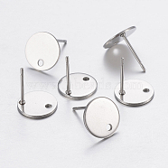 304 Stainless Steel Stud Earring Findings, with Loop and Flat Plate, Flat Round, Stainless Steel Color, 10x0.8mm, Hole: 1.2mm, Pin: 0.8mm(STAS-P198-25-10mm)