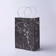 kraft Paper Bags, with Handles, Gift Bags, Shopping Bags, Rectangle, Marble Texture Pattern, Black, 33x26x12cm(CARB-E002-L-E02)