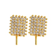 Rack Plating Brass Micro Pave Clear Cubic Zirconia Studs Earrings Finding, Cadmium Free & Lead Free, Long-lasting Plated, Rectangle, Golden, 16.5x10mm, Pin: 0.8~1mm(KK-T072-15G)