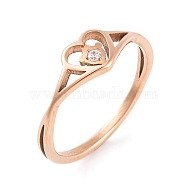 Heart 304 Stainless Steel Finger Ring foe Women, with Cubic Zirconia, Rose Gold, 6.5mm, US Size 6~9(16.5~18.9mm)(RJEW-C086-15-RG)