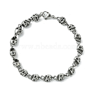 Halloween 304 Stainless Steel Skull Link Chain Bracelets for Women Men, Antique Silver, 8-1/4 inch(21cm)(BJEW-C063-03AS)
