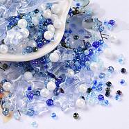 DIY Jewelry Making Finding Kit, Glass & Seed Beads, Round & Star & Moon, Blue, 2~16x2~12x3~7mm, Hole: 0.8~1.2mm(DIY-R082-05)
