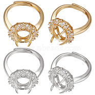 4Pcs 2 Colors Adjustable Brass Micro Pave Clear Cubic Zirconia Flower Adjustable Ring Components, 4 Claw Prong Ring Settings, Platinum & Golden, Inner Diameter: 15.8mm, Tray: 12x10mm, 2Pcs/color(ZIRC-BBC0001-93)