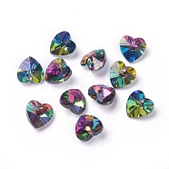 Romantic Valentines Ideas Glass Charms, Faceted Heart Pendants, Colorful, 10x10x5mm, Hole: 1mm(G030V10mm-20)