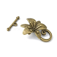 Alloy Toggle Clasps, Cadmium Free & Nickel Free & Lead Free, Flower, Antique Bronze, 21x5x2.5mm(X-PALLOY-A20004-AB-FF)