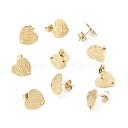 Ion Plating(IP) 304 Stainless Steel Stud Earring Findings, with Ear Nuts, Textured Heart, Real 18K Gold Plated, 12x13mm, Hole: 1.5mm, Pin: 0.7mm(STAS-I183-05B-G)