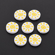 Handmade Polymer Clay Cabochons, Flat Round with Sun, White, 8.5~9x2mm, about 275pcs/50g(X-CLAY-N006-147)