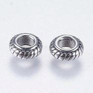304 Stainless Steel European Beads, Large Hole Beads, Rondelle, Antique Silver, 8.5x3.5mm, Hole: 4mm(STAS-I069-04AS)