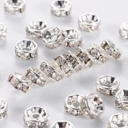 Brass Rhinestone Spacer Beads, Grade A, Crystal, Straight Flange, Rondelle, Silver Color Plated, 5x2.5mm, Hole: 1mm(RB-A014-Z5mm-01S)