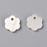 Natural Freshwater Shell Charms, Flower, Seashell Color, 10x9x1mm, Hole: 1.4mm(X-SHEL-C001-11)