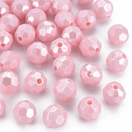 Opaque Acrylic Beads, Faceted, Round, Pink, 9.5mm, Hole: 2mm, about 1050pcs/500g(MACR-S373-69-A02)