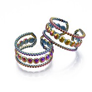 304 Stainless Steel Hollow Cuff Ring, Rainbow Color Open Ring for Women, US Size 6 1/2(16.9mm)(RJEW-N038-081)