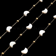 Moon Natural Shell Link Chains, with 304 Stainless Steel Satellite Chains, Soldered, with Spool, Golden, Moon: 8x6x2.5mm, about 32.81 Feet(10m)/Roll(CHS-G028-05A-G)