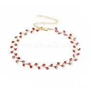 Glass Beads Choker Necklaces, with Brass Lobster Claw Clasps and Iron Twisted Chains, Golden, Red, 13.3 inch(33.8cm), 12mm(NJEW-JN02500-03)