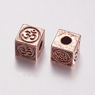 Brass Beads, Cube, Antique Rose Gold, 8x8x8mm, Hole: 3mm(KK-L161-31ARG)