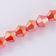 Glass Beads Strands, AB Color Plated, Faceted, Bicone, Red, 2x3mm, Hole: 0.5mm, about 200pcs/strand, 16.5 inch(X-EGLA-S056-2mm-13)