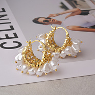 Brass Hoop Earrings for Women, with Plastic Imitation Pearl, Real 22K Gold Plated, 21x35mm(EJEW-Q391-16G)