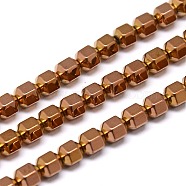 Electroplate Non-magnetic Synthetic Hematite Beads Strands, Hexagon, Copper Plated, 4x4mm, Hole: 1mm, about 97pce/strand, 15 inch(G-I095-02)