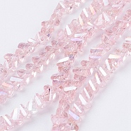 Electroplate Glass Beads Strands, AB Color Plated, Faceted, Triangle, Pink, 4.5x5x6mm, Hole: 1mm, about 88~90pcs/strand, 28~30cm(X-EGLA-J146-6mm-AB02)