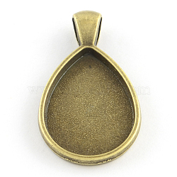 Tibetan Style Teardrop Alloy Pendant Cabochon Settings, Plain Edge Bezel Cups, Cadmium Free & Nickel Free & Lead Free, Antique Bronze, Tray: 25x18mm, 36.5x21x3mm, Hole: 7x4mm, about 216pcs/1000g(TIBEP-Q051-36AB-NR)