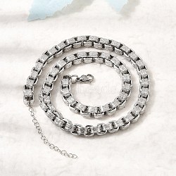 7MM 304 Stainless Steel Textured Box Chain Necklaces, Tarnish Free, Stainless Steel Color, 16.54 inch(42cm)(NJEW-P358-01P)