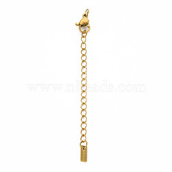 304 Stainless Steel Chain Extender, Cadmium Free & Nickel Free & Lead Free, with Clasps and Tiny Rectangle Charm, Golden, 50mm, Hole: 2.5mm(STAS-N088-45G)