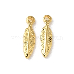 304 Stainless Steel Pendants, Ion Plating(IP), Leaf, Real 18K Gold Plated, 15.5x4x2mm, Hole: 1.2mm(STAS-I330-064G)