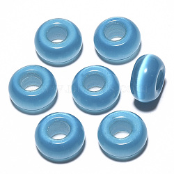 Cat Eye European Beads, Large Hole Beads, Rondelle, Steel Blue, 14x7mm, Hole: 5~6mm(G-S359-071H)