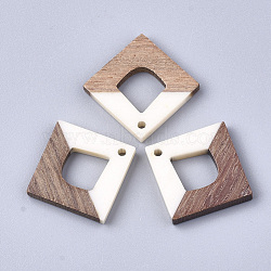 Resin & Walnut Wood Pendants, Rhombus, Creamy White, 27x27x4mm, Hole: 2mm(RESI-S358-28A)
