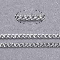 Brass Twisted Chains, Curb Chains, Unwelded, with Spool, Oval, Lead Free & Cadmium Free, Silver Color Plated, 2.5x2x0.5mm, about 92m/roll(CHC-S095-S)