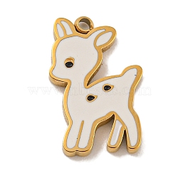 304 Stainless Steel Charms, with Enamel, Deer Charm, Real 14K Gold Plated, 14x9x1.5mm, Hole: 1.2mm(STAS-Z093-04G)