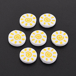 Handmade Polymer Clay Cabochons, Flat Round with Sun, White, 8.5~9x2mm, about 275pcs/50g(X-CLAY-N006-147)