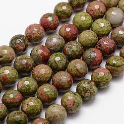 Natural Unakite Beads Strands, Faceted, Round, 6mm, Hole: 1mm, about 61pcs/strand, 14.9 inch~15.1 inch(G-D840-45-6mm)