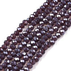 Electroplate Glass Beads Strands, Pearl Luster Plated, Faceted, Rondelle, Old Rose, 2.3~2.7x2mm, Hole: 0.4mm, about 150~155pcs/strand, 32~33cm(EGLA-A044-P1mm-A11)