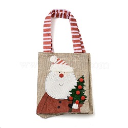 Christmas Santa Claus Gift Handbags, Linen and Non-woven Fabric Shoulder Bags, Colorful, 34.8x16x1.3cm(AJEW-B030-01)