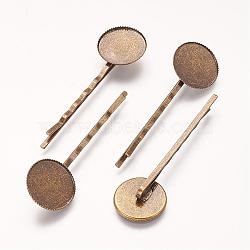 Iron Hair Bobby Pin Findings, Flat Round, Antique Bronze, 2x63x2mm; Tray: 18mm(PHAR-Q029-AB)