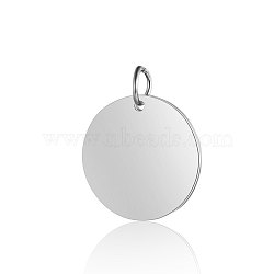 Anti-Tarnish 304 Stainless Steel Pendants, with Jump Ring, Manual Polishing, Flat Round Charm, Stamping Blank Tag, Stainless Steel Color, 16x1mm, Hole: 3.5mm(STAS-I311-32F-P)