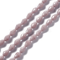 Faceted Glass Beads Strands, Teardrop, Rosy Brown, 12x8~9mm, Hole: 1.2mm, about 57pcs/strand, 23.74''(60.3cm)(GLAA-E037-01F)