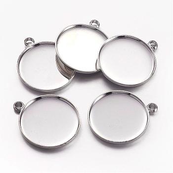 Brass Pendant Cabochons Settings, Plain Edge Bezel Cups, For DIY Jewelry, Flat Round, Platinum, Tray: 20mm, 21mm, Hole: 2mm