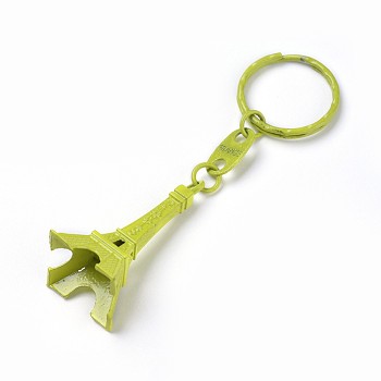 Alloy Keychain, with Iron Ring, Eiffel Tower, Yellow Green, 98mm