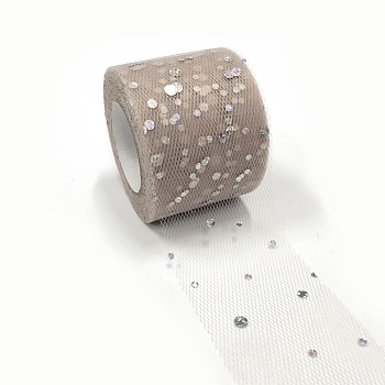 Glitter Sequin Deco Mesh Ribbons, Tulle Fabric, Tulle Roll Spool Fabric For Skirt Making, Silver, 2 inch(5cm), about 25yards/roll(22.86m/roll)