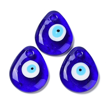 Handmade Lampwork Evil Eye Big Pendants, Teardrop Charm, Blue, 50.5x40x8.5mm, Hole: 5mm