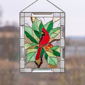 Stained Acrylic Window Planel with Chain, for Window Suncatcher Home Hanging Ornaments, Bird, 200x150mm